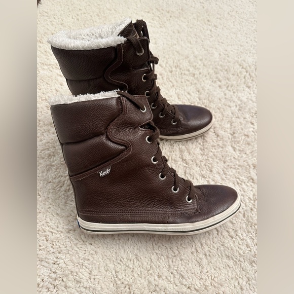 Keds Shoes - Keds Women's Size 8.5 Droplet Brown Leather Lace Up Faux Fur Lined Sneaker Boot